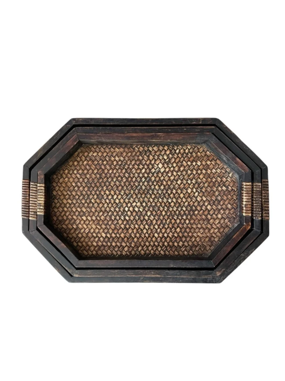Brown Wooden Set of 3 Nesting Serving Trays